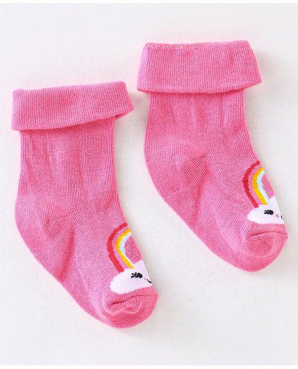 Cute Walk by Babyhug Anti Bacterial Ankle Length Non Terry Socks Unicorn Design Pack of 7 - Pink & White
