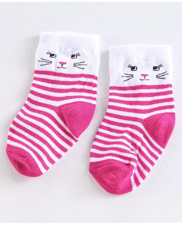 Cute Walk by Babyhug Anti Bacterial Ankle Length Non Terry Socks Unicorn Design Pack of 7 - Pink & White