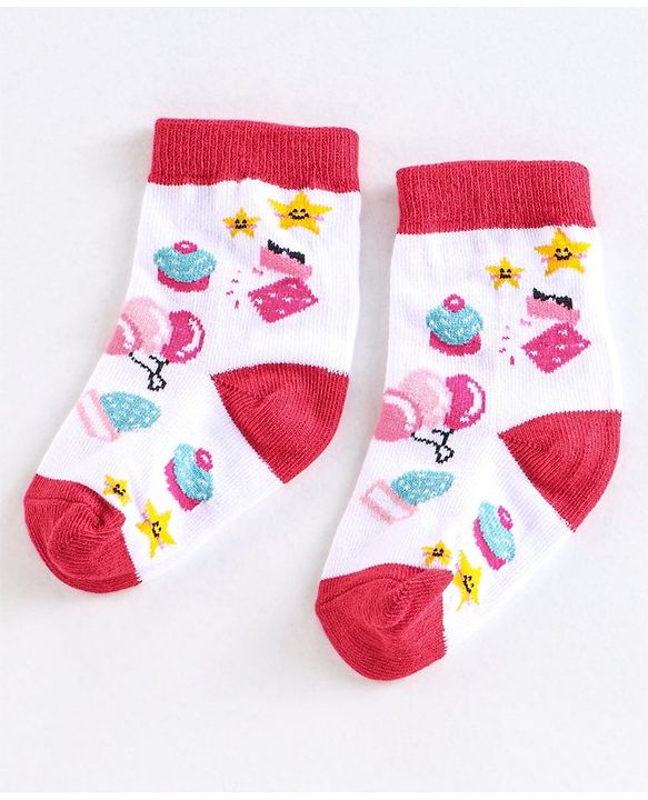 Cute Walk by Babyhug Anti Bacterial Ankle Length Non Terry Socks Unicorn Design Pack of 7 - Pink & White