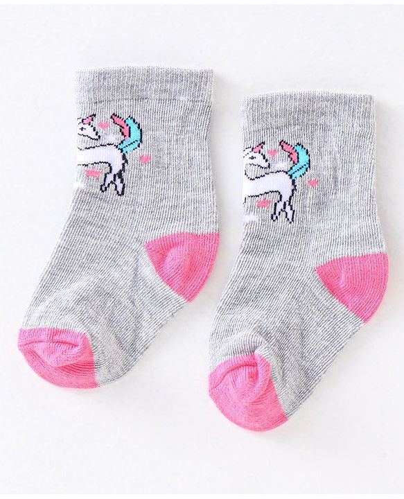 Cute Walk by Babyhug Anti Bacterial Ankle Length Non Terry Socks Unicorn Design Pack of 7 - Pink & White