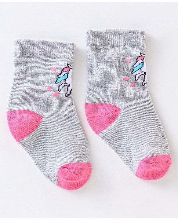 Cute Walk by Babyhug Anti Bacterial Ankle Length Non Terry Socks Unicorn Design Pack of 7 - Pink & White