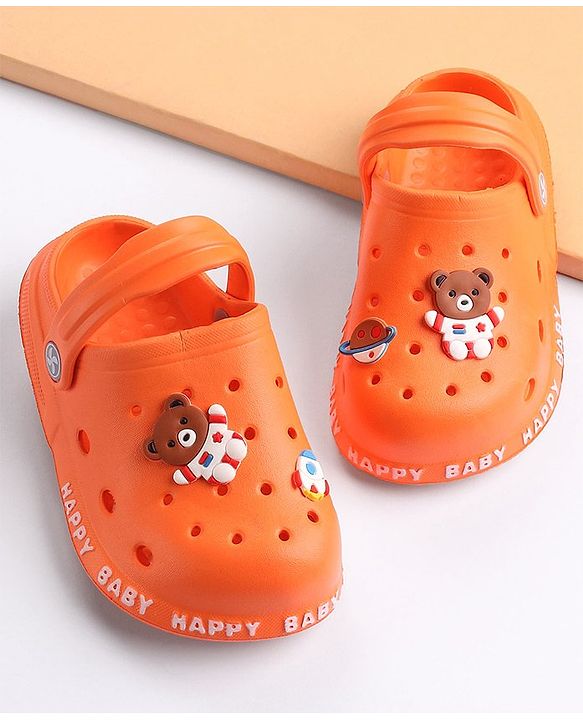 Cute Walk by Babyhug Clogs With Back Strap & Bear Applique- Orange
