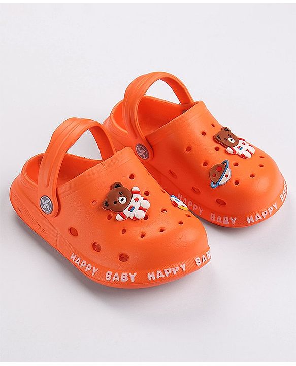 Cute Walk by Babyhug Clogs With Back Strap & Bear Applique- Orange