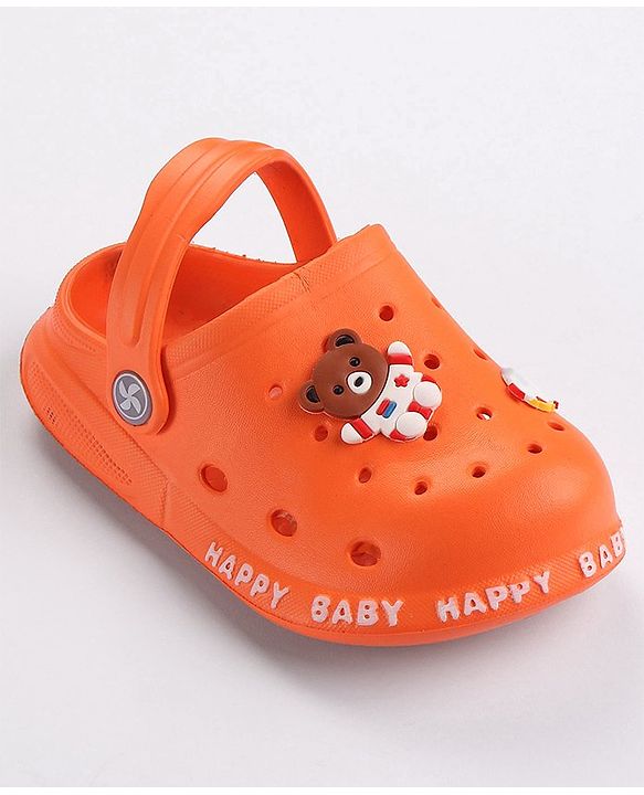 Cute Walk by Babyhug Clogs With Back Strap & Bear Applique- Orange