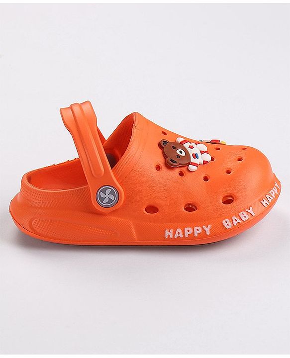 Cute Walk by Babyhug Clogs With Back Strap & Bear Applique- Orange