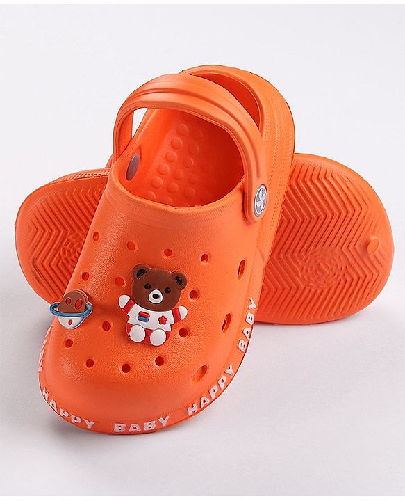 Cute Walk by Babyhug Clogs With Back Strap & Bear Applique- Orange