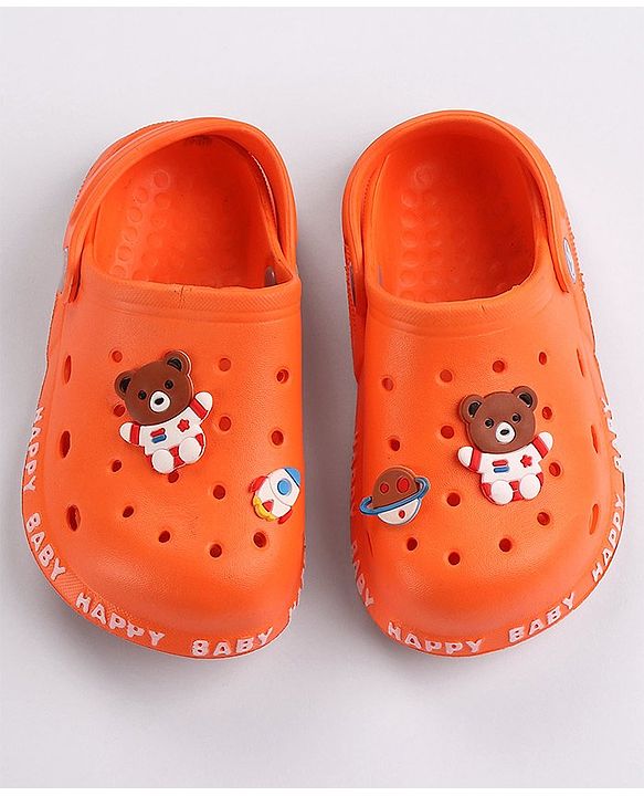 Cute Walk by Babyhug Clogs With Back Strap & Bear Applique- Orange