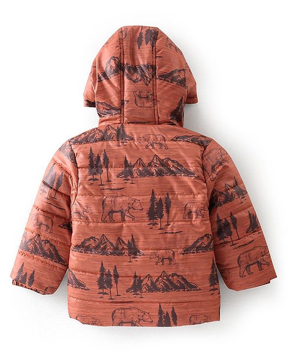 Babyhug Full Sleeves Hoodie Mountain Print - Orange