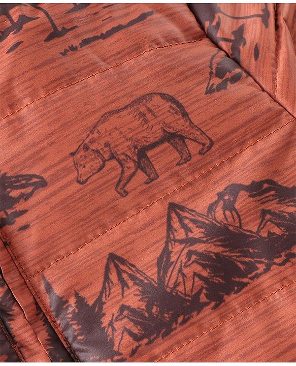 Babyhug Full Sleeves Hoodie Mountain Print - Orange