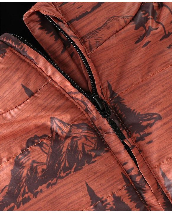 Babyhug Full Sleeves Hoodie Mountain Print - Orange