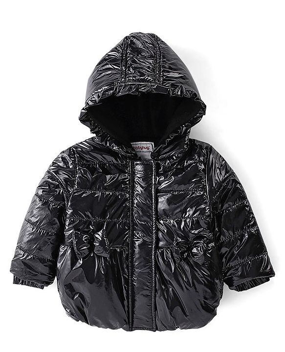 Babyhug Hooded Full Sleeves Padded Jacket Solid Color - Black
