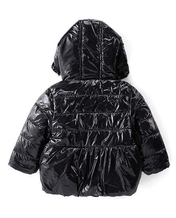 Babyhug Hooded Full Sleeves Padded Jacket Solid Color - Black