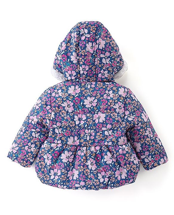 Babyhug Woven Full Sleeves Hooded Jacket Floral Print - Purple
