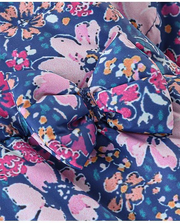 Babyhug Woven Full Sleeves Hooded Jacket Floral Print - Purple