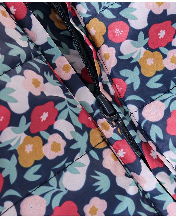 Babyhug Woven Full Sleeves Jacket With Hood & Floral Print - Purple