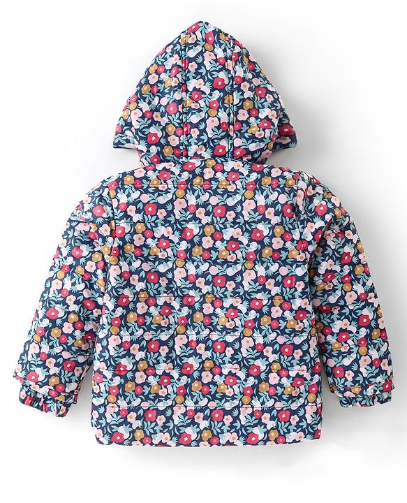 Babyhug Woven Full Sleeves Jacket With Hood & Floral Print - Purple