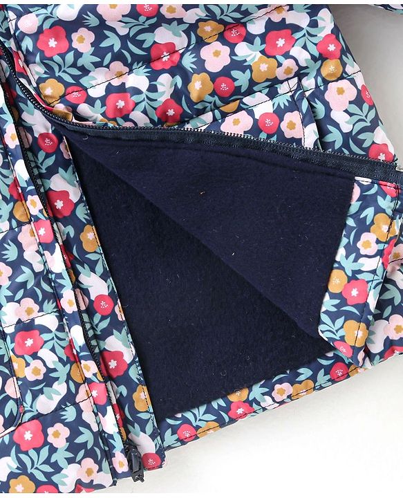 Babyhug Woven Full Sleeves Jacket With Hood & Floral Print - Purple