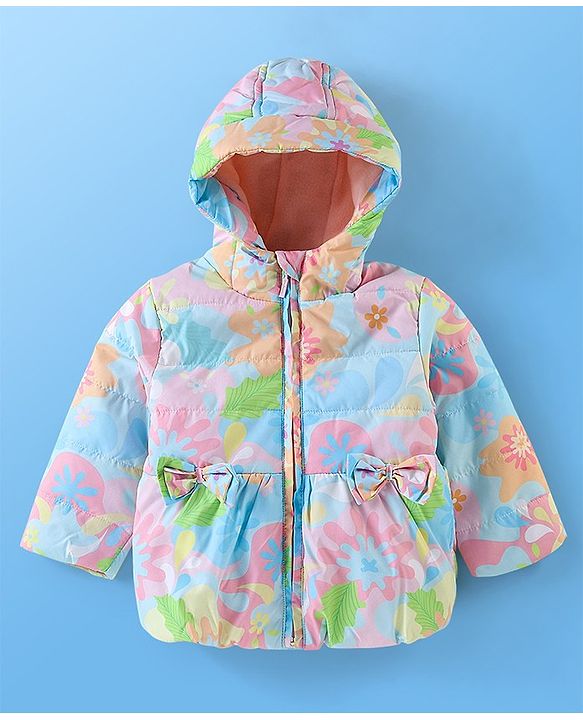 Babyhug Woven Full Sleeves Hooded Jacket Floral Print - Multicolour