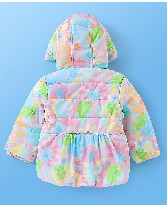Babyhug Woven Full Sleeves Hooded Jacket Floral Print - Multicolour
