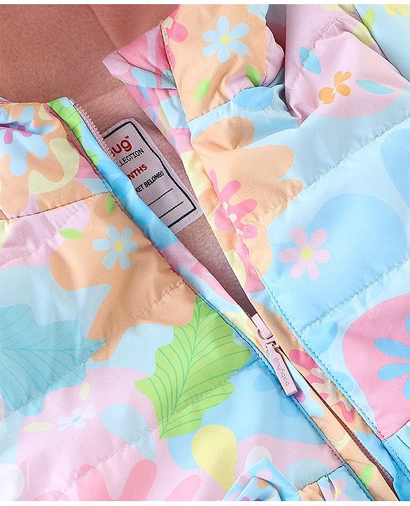 Babyhug Woven Full Sleeves Hooded Jacket Floral Print - Multicolour