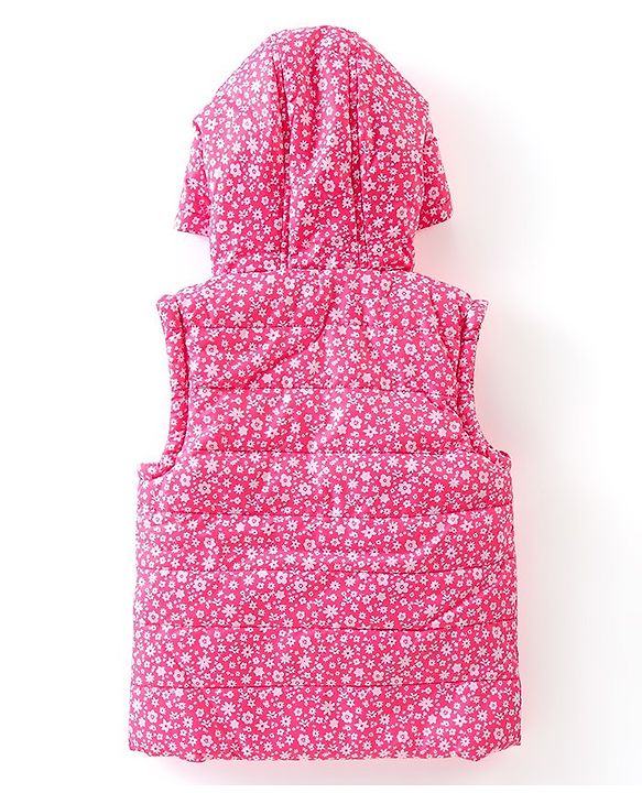 Babyhug Sleeveless Hooded & Padded Jacket Floral Print- Pink