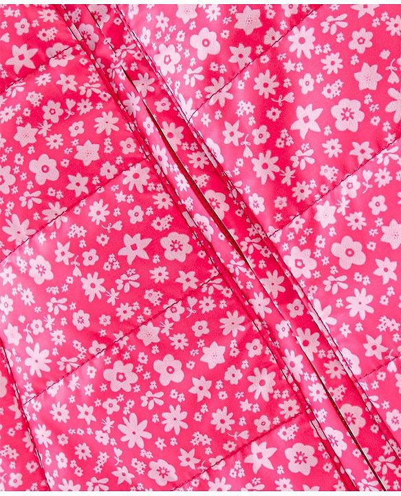 Babyhug Sleeveless Hooded & Padded Jacket Floral Print- Pink