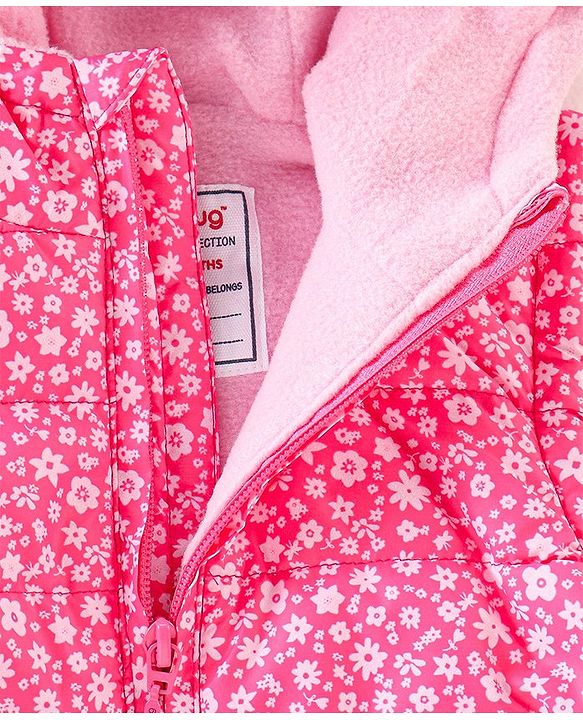 Babyhug Sleeveless Hooded & Padded Jacket Floral Print- Pink