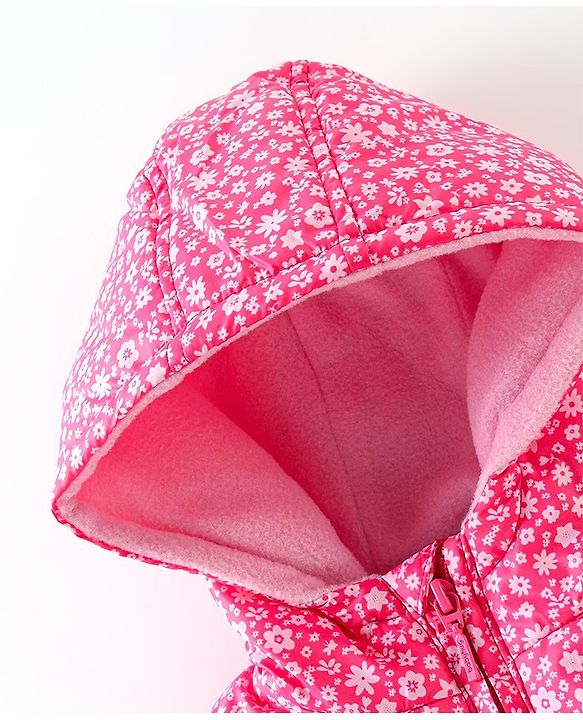 Babyhug Sleeveless Hooded & Padded Jacket Floral Print- Pink