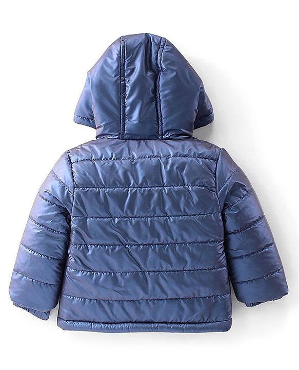 Babyhug Full Sleeves Star Patch Padded Hooded Jacket - Blue