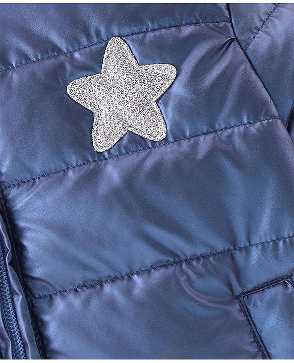 Babyhug Full Sleeves Star Patch Padded Hooded Jacket - Blue