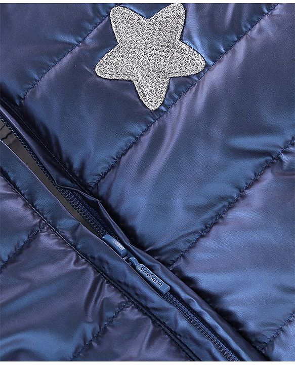 Babyhug Full Sleeves Star Patch Padded Hooded Jacket - Blue