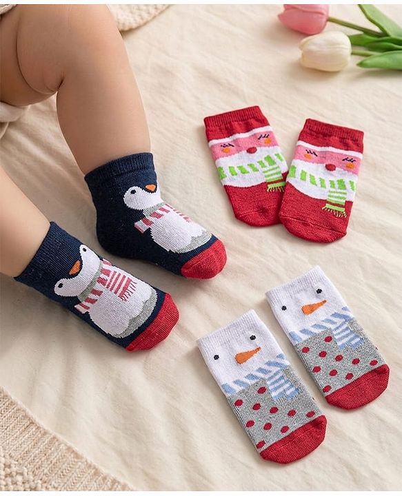 Cutewalk By Babyhug Anti Bacterial Ankle Length Socks Teddy Design Pack Of 3 - Multicolour