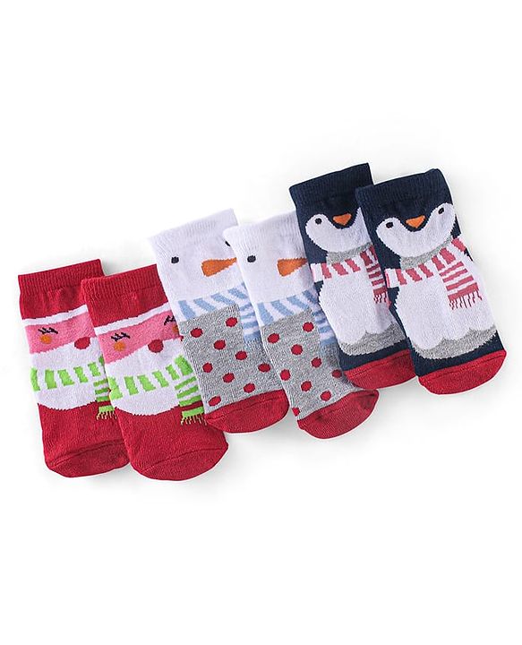 Cutewalk By Babyhug Anti Bacterial Ankle Length Socks Teddy Design Pack Of 3 - Multicolour