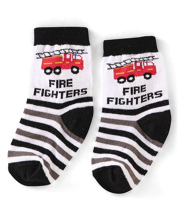 Cute Walk by Babyhug Anti Bacterial Ankle Length Non Terry Socks Car Design Pack of 3  - Black Blue & White