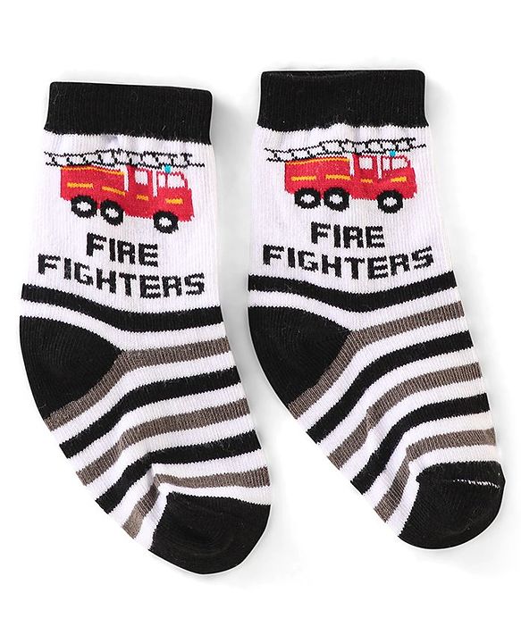 Cute Walk by Babyhug Anti Bacterial Ankle Length Non Terry Socks Car Design Pack of 3  - Black Blue & White