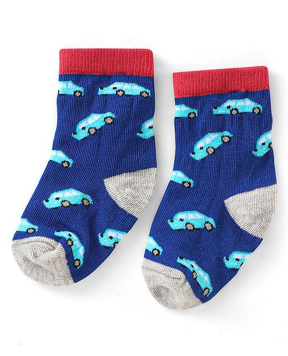 Cute Walk by Babyhug Anti Bacterial Ankle Length Non Terry Socks Car Design Pack of 3  - Black Blue & White