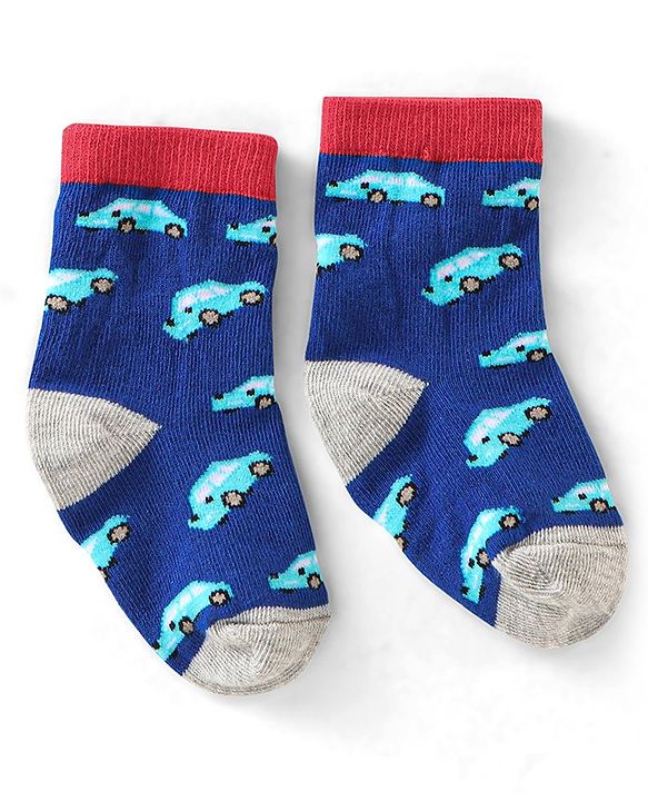 Cute Walk by Babyhug Anti Bacterial Ankle Length Non Terry Socks Car Design Pack of 3  - Black Blue & White