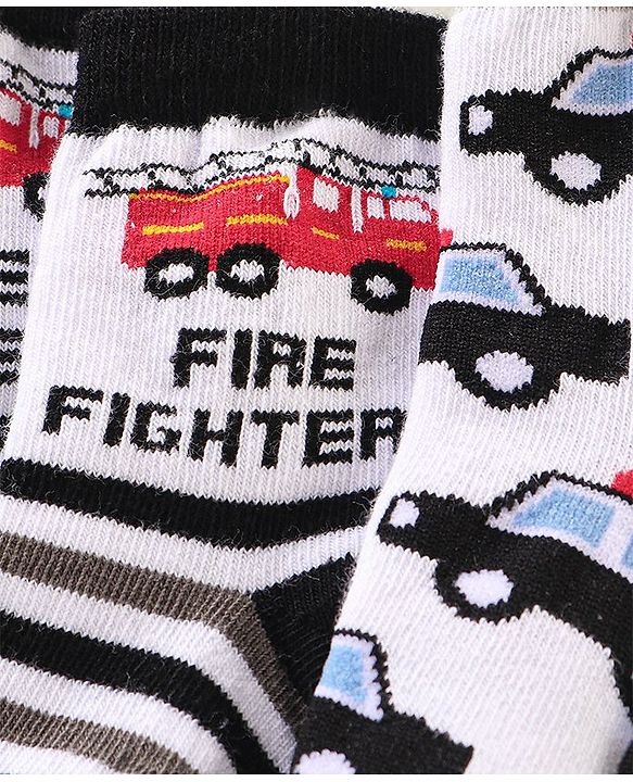 Cute Walk by Babyhug Anti Bacterial Ankle Length Non Terry Socks Car Design Pack of 3  - Black Blue & White