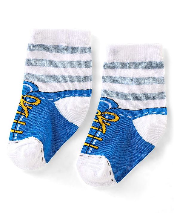 Cute Walk by Babyhug Anti Bacterial Ankle Length Non Terry Socks Stripes Pack of 3  - Blue & White