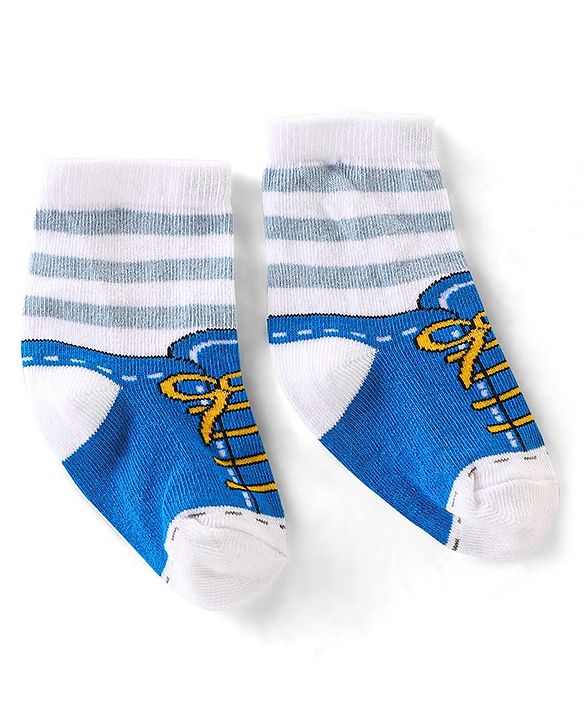 Cute Walk by Babyhug Anti Bacterial Ankle Length Non Terry Socks Stripes Pack of 3  - Blue & White