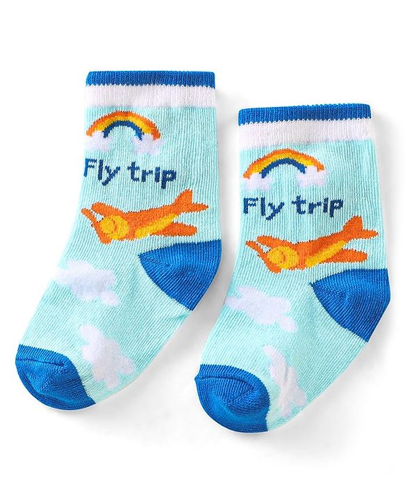 Cute Walk by Babyhug Anti Bacterial Ankle Length Non Terry Socks Stripes Pack of 3  - Blue & White