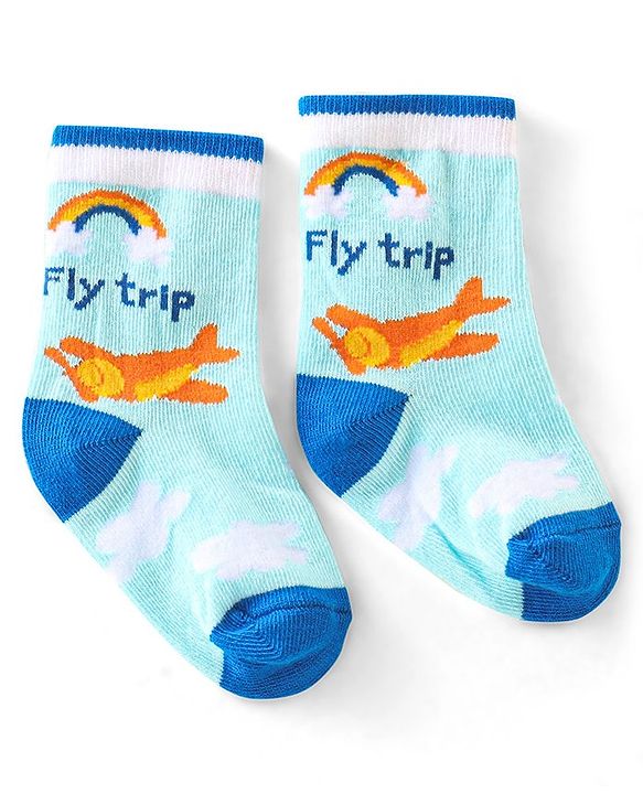 Cute Walk by Babyhug Anti Bacterial Ankle Length Non Terry Socks Stripes Pack of 3  - Blue & White