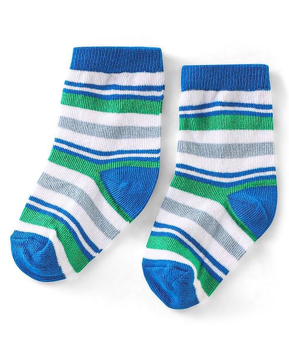 Cute Walk by Babyhug Anti Bacterial Ankle Length Non Terry Socks Stripes Pack of 3  - Blue & White