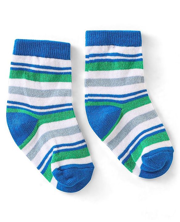 Cute Walk by Babyhug Anti Bacterial Ankle Length Non Terry Socks Stripes Pack of 3  - Blue & White