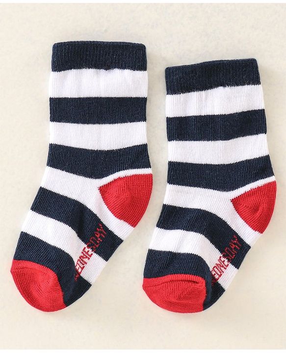 Cute Walk by Babyhug Anti Bacterial Ankle Length Non Terry Socks Strips Pack of 7  - Red Blue & White