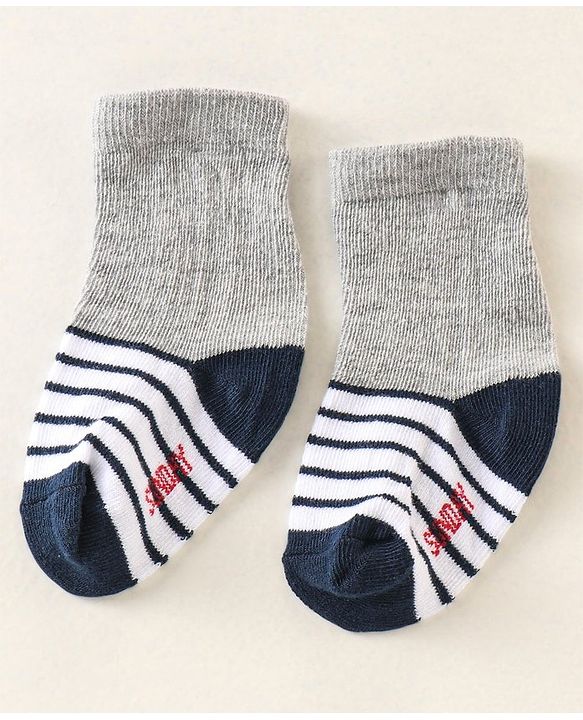 Cute Walk by Babyhug Anti Bacterial Ankle Length Non Terry Socks Strips Pack of 7  - Red Blue & White