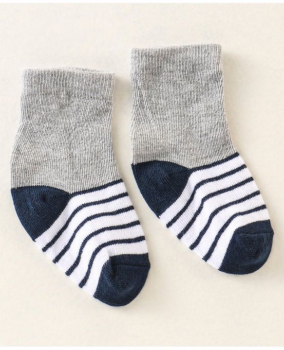 Cute Walk by Babyhug Anti Bacterial Ankle Length Non Terry Socks Strips Pack of 7  - Red Blue & White