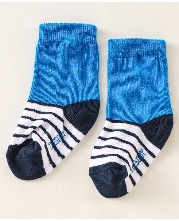 Cute Walk by Babyhug Anti Bacterial Ankle Length Non Terry Socks Strips Pack of 7  - Red Blue & White