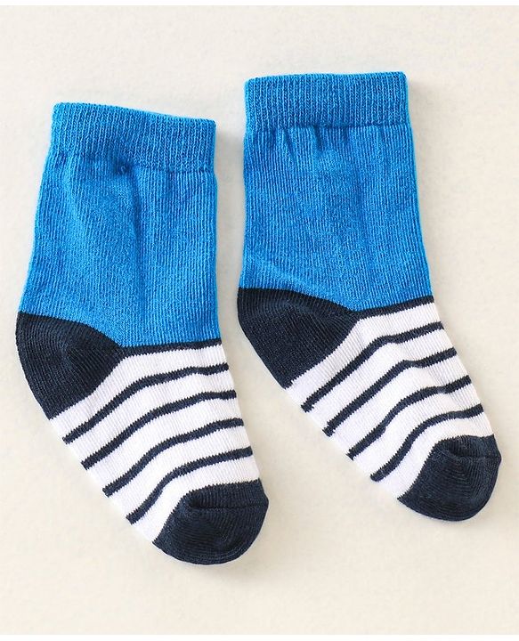 Cute Walk by Babyhug Anti Bacterial Ankle Length Non Terry Socks Strips Pack of 7  - Red Blue & White