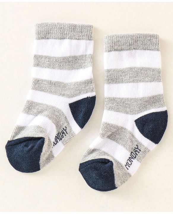 Cute Walk by Babyhug Anti Bacterial Ankle Length Non Terry Socks Strips Pack of 7  - Red Blue & White